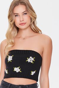 BLACK/MULTI Floral Sweater-Knit Tube Top, image 2