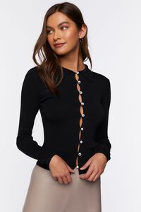 BLACK Rhinestone Button-Loop Sweater, image 1