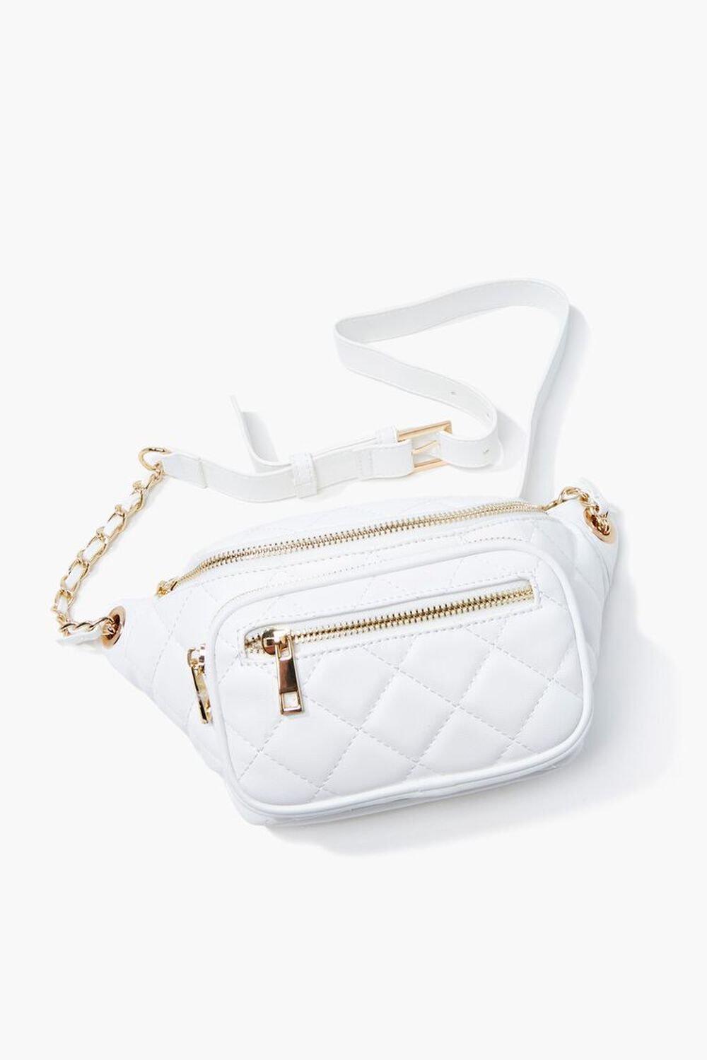 WHITE Faux Leather Quilted Fanny Pack, image 1