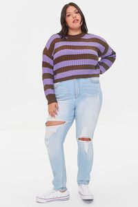 BROWN/PURPLE Plus Size Striped Sweater, image 4