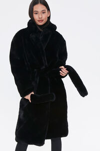 BLACK Faux Fur Longline Coat, image 4