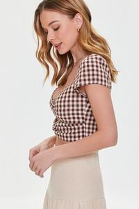BROWN/WHITE Gingham Cutout Crop Top, image 2