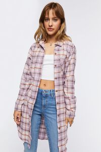 PINK/MULTI Plaid Flannel Longline Shirt, image 2