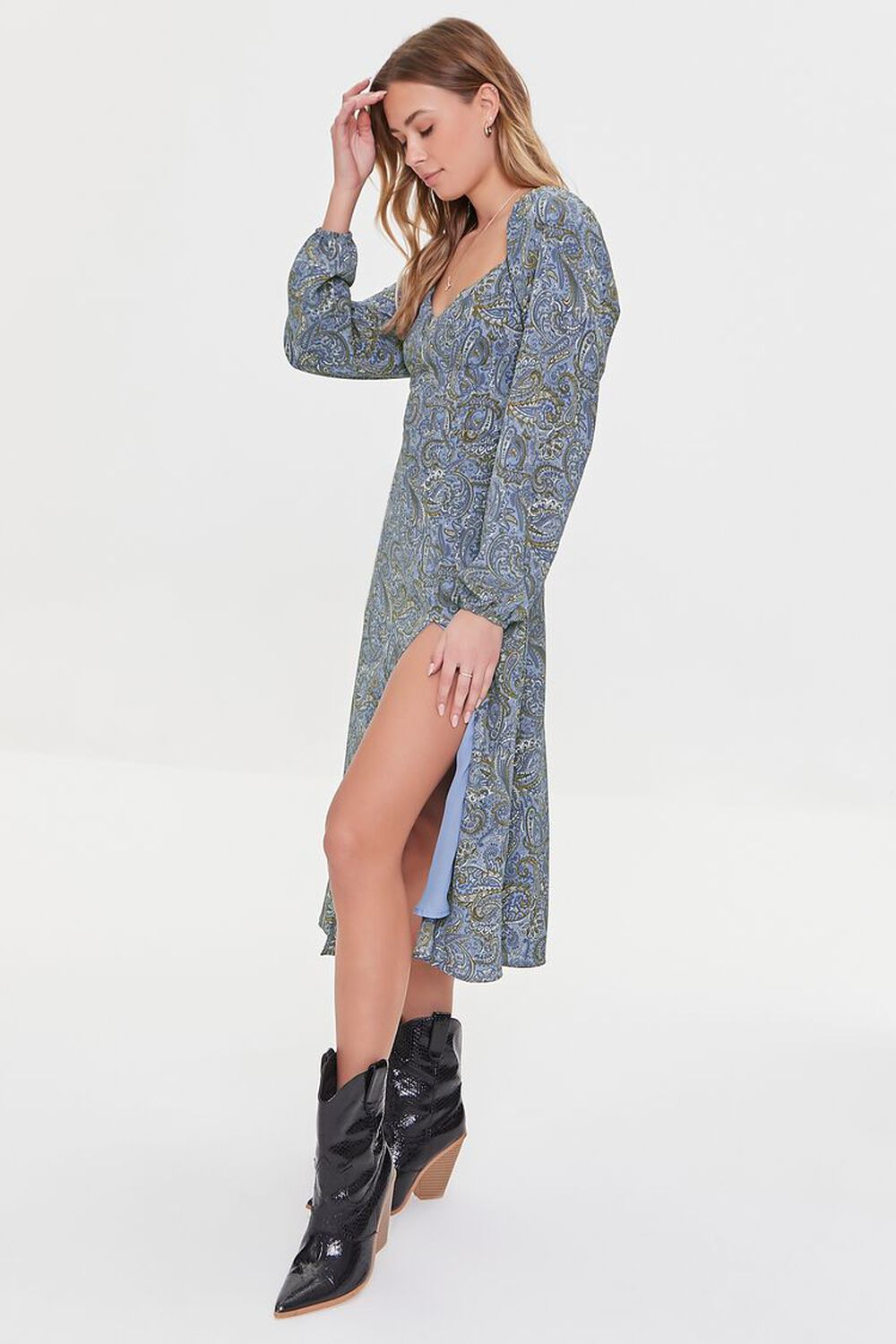 BLUE/MULTI Paisley Print Midi Dress, image 2