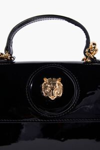 BLACK Tiger-Embellished Faux Patent Leather Satchel, image 4
