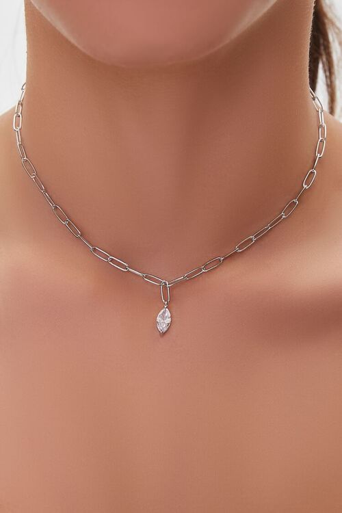 SILVER/CLEAR Rhinestone Charm Necklace, image 1