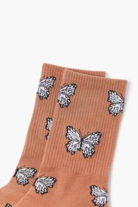 TAN/MULTI Butterfly Print Crew Socks, image 3