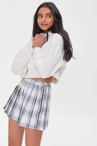WHITE/GREY Pleated Plaid Mini Skirt, image 1