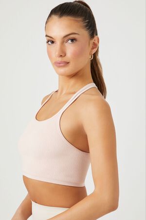 Forever 21 Women's Seamless Strappy Sports Bra Fiery Red