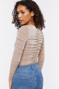 TAUPE Ruched Long-Sleeve Bodysuit, image 3
