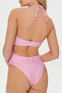 SALMON/LAVENDER Checkered Cutout One-Piece Swimsuit, image 3