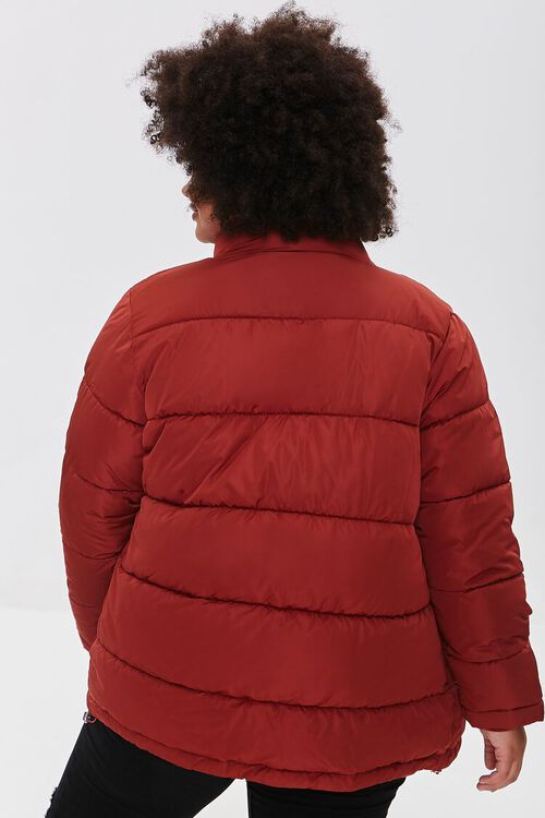 BURGUNDY Plus Size Zip-Up Puffer Jacket, image 3