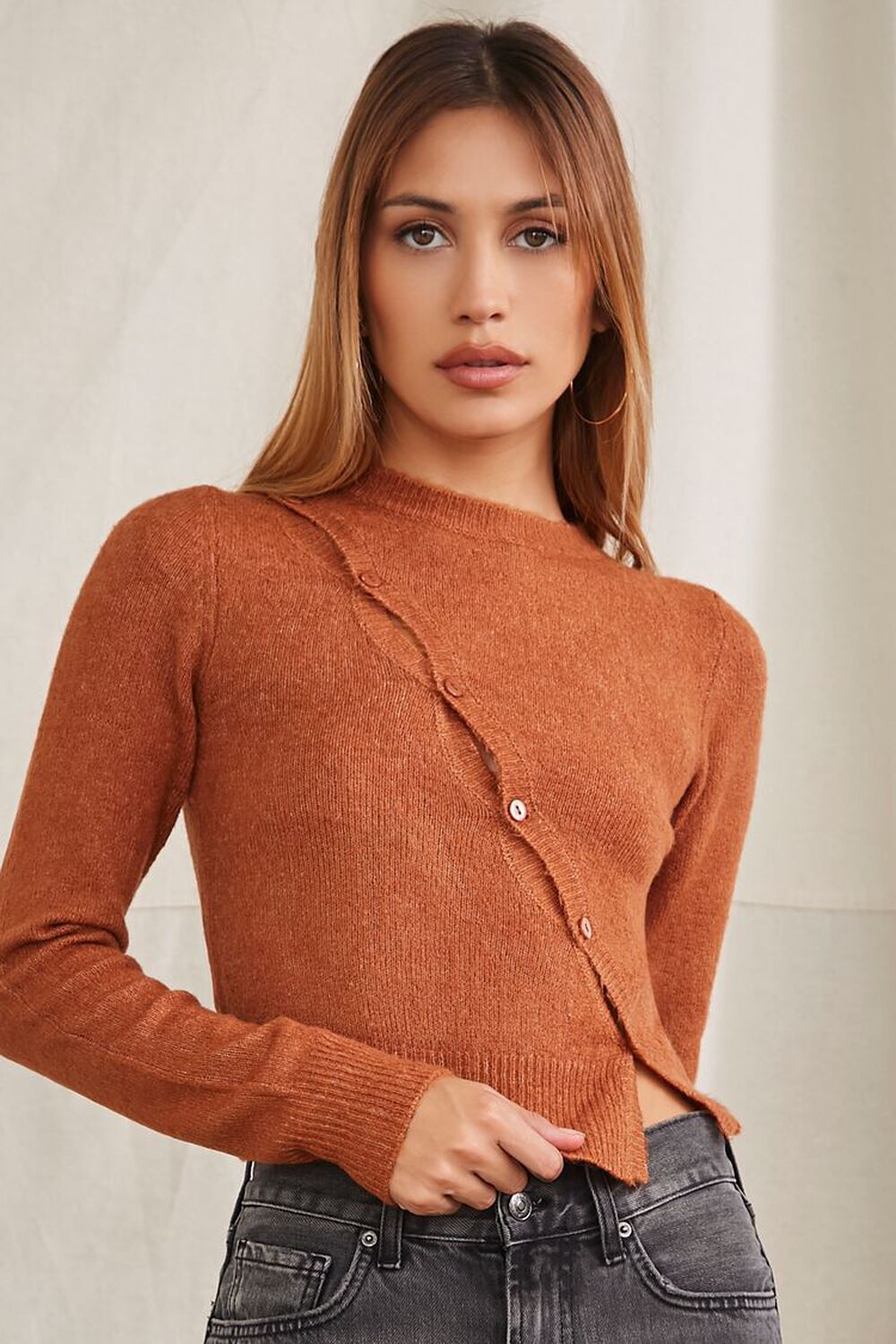 RUST Diagonal Button-Up Sweater, image 1