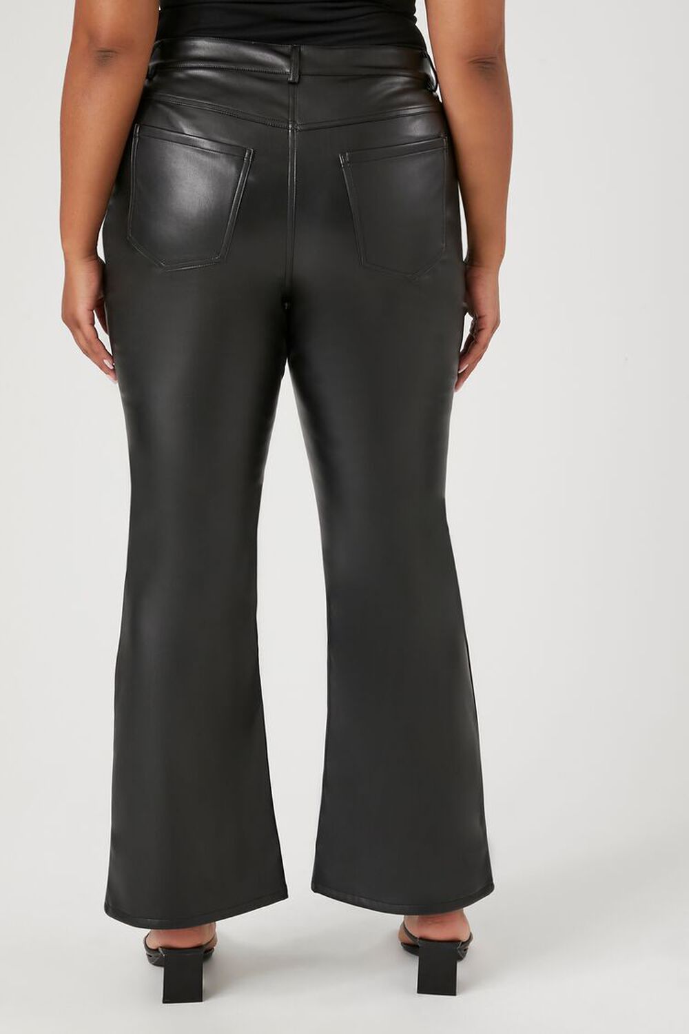 Plus Size Faux Leather Detail Flare Pants - Black