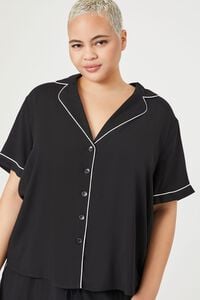 BLACK/MULTI Plus Size Piped-Trim Shirt & Shorts Pajama Set, image 5