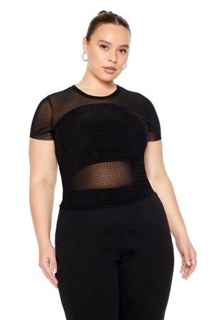 Long-sleeved mesh top - Black - Ladies