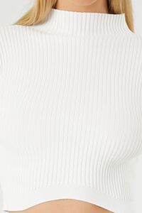 WHITE Ribbed Mock Neck Sweater-Knit Crop Top, image 5
