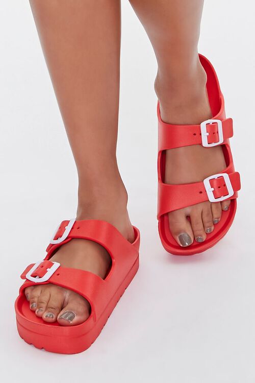 RED Buckled Flatform Sandals, image 1