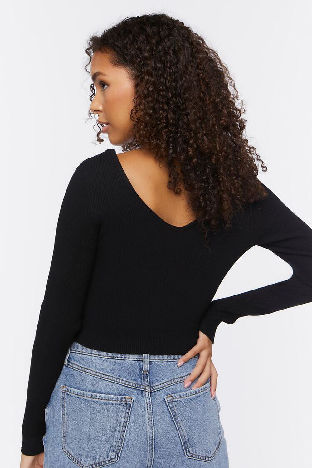 BLACK Ribbed Cropped Fitted Sweater, image 3