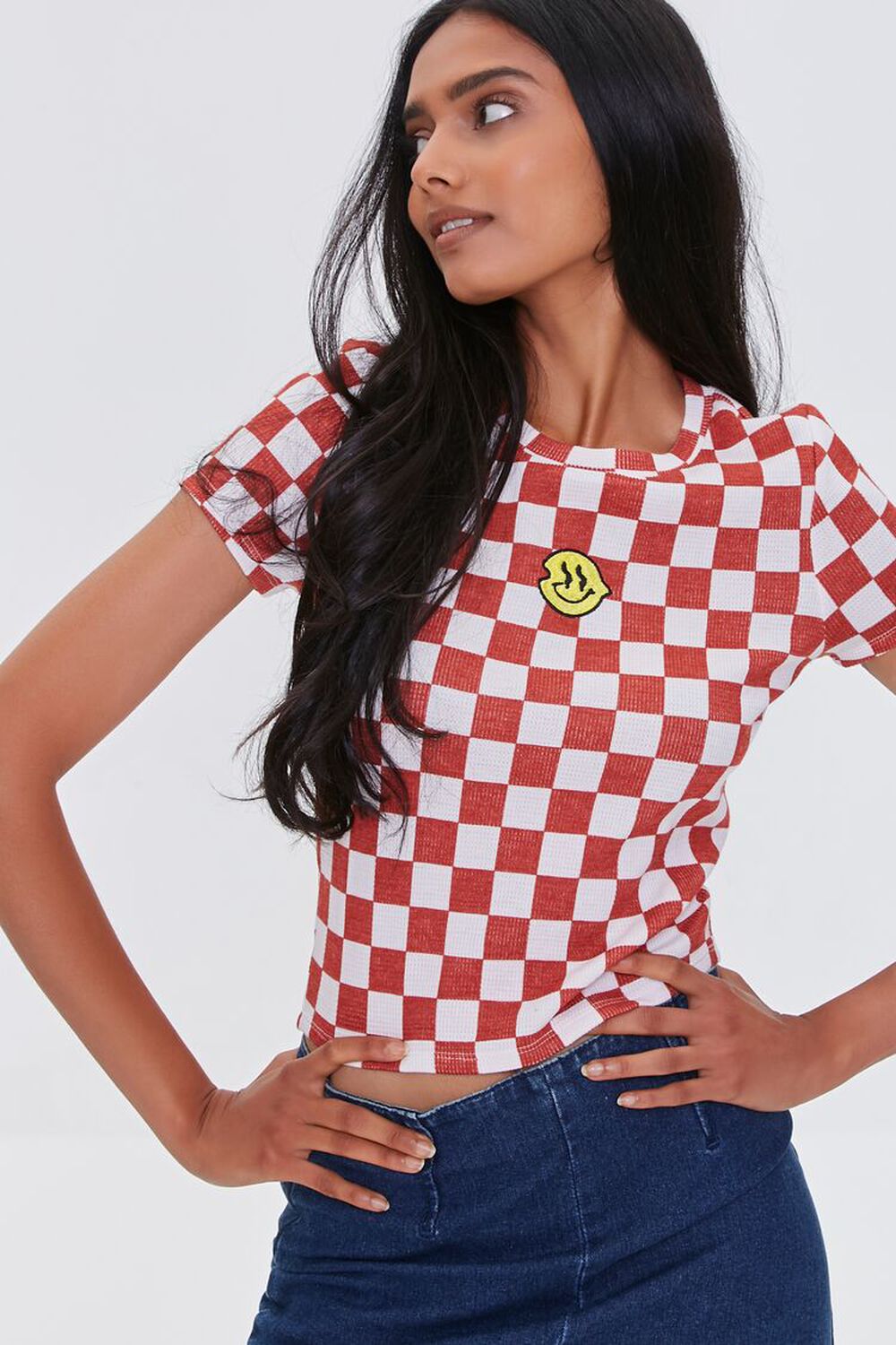 RED/MULTI Checkered Happy Face Graphic Tee, image 1