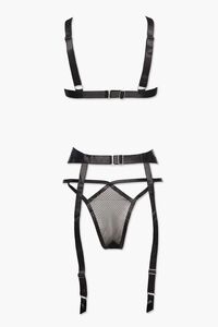 BLACK Strappy Bra & Garter Thong Panties Set, image 2
