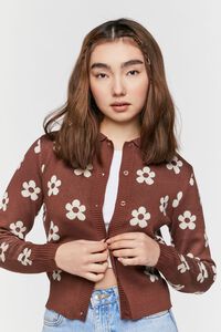 BROWN/MULTI Floral Print Cardigan Sweater, image 1