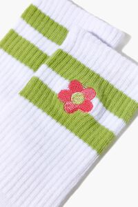 WHITE/GREEN Embroidered Floral Crew Socks, image 3