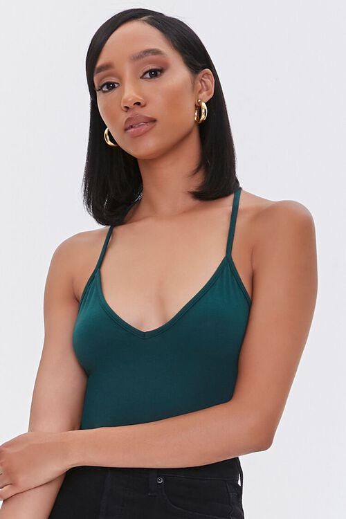 HUNTER GREEN Strappy Cheeky Cami Bodysuit, image 1