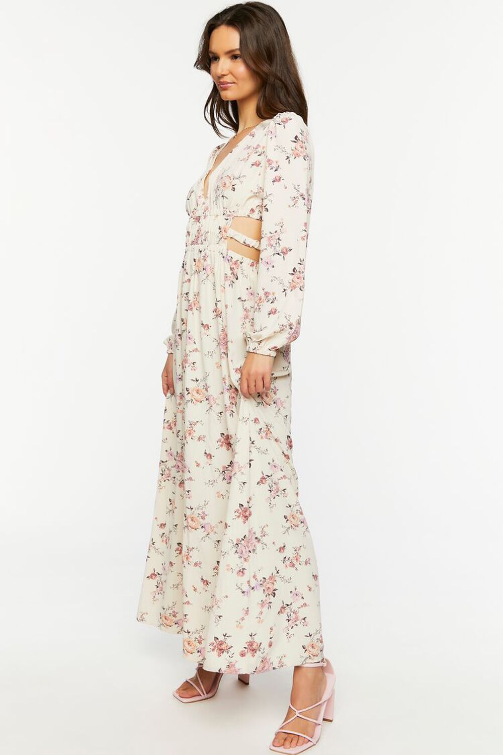 IVORY/MULTI Cutout Floral Print Maxi Dress, image 2