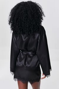 BLACK Satin Lace-Trim Robe, image 3