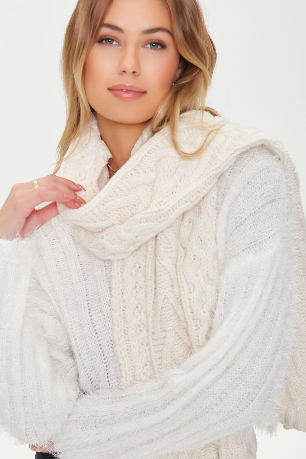 CREAM Cable Knit Oblong Scarf, image 1