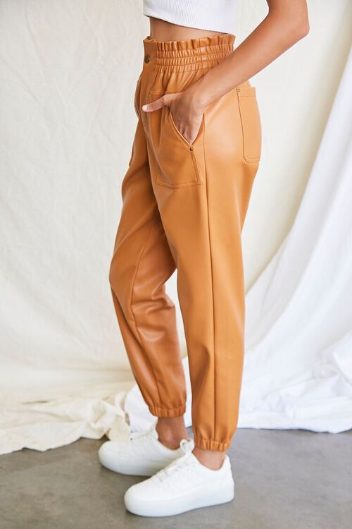 CAMEL Faux Leather Paperbag Pants, image 3