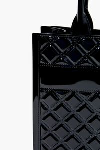 BLACK Faux Patent Leather Quilted Handbag, image 5