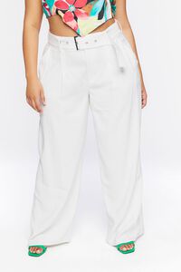 WHITE Plus Size Belted Wide-Leg Pants, image 2