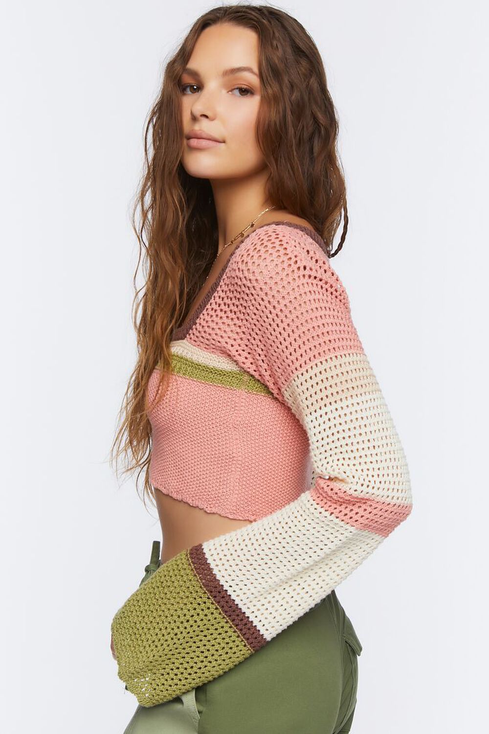 BLUSH/MULTI Colorblock Crochet Crop Top, image 2