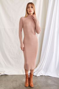TAUPE Ribbed Sweater-Knit Dress, image 4