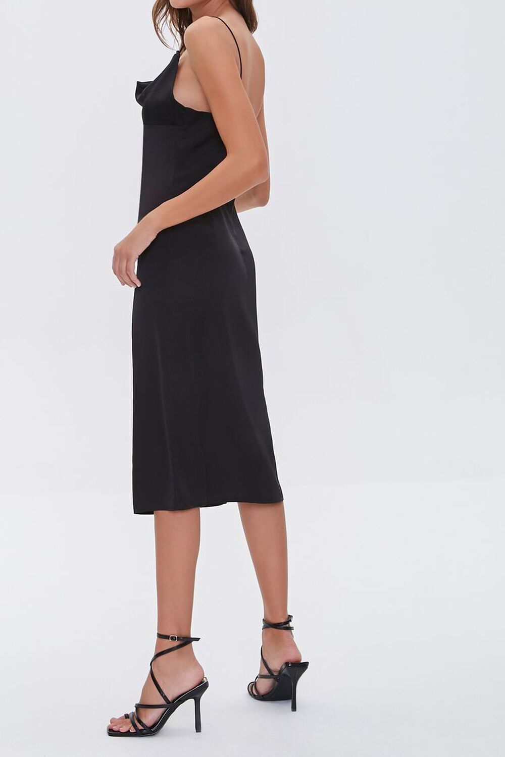 BLACK Satin Cowl-Neck Slip Dress, image 3