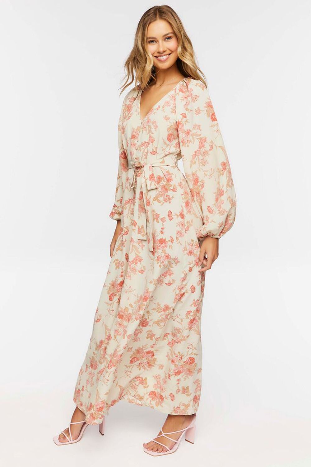 BEIGE/MULTI Floral Belted Maxi Dress, image 2