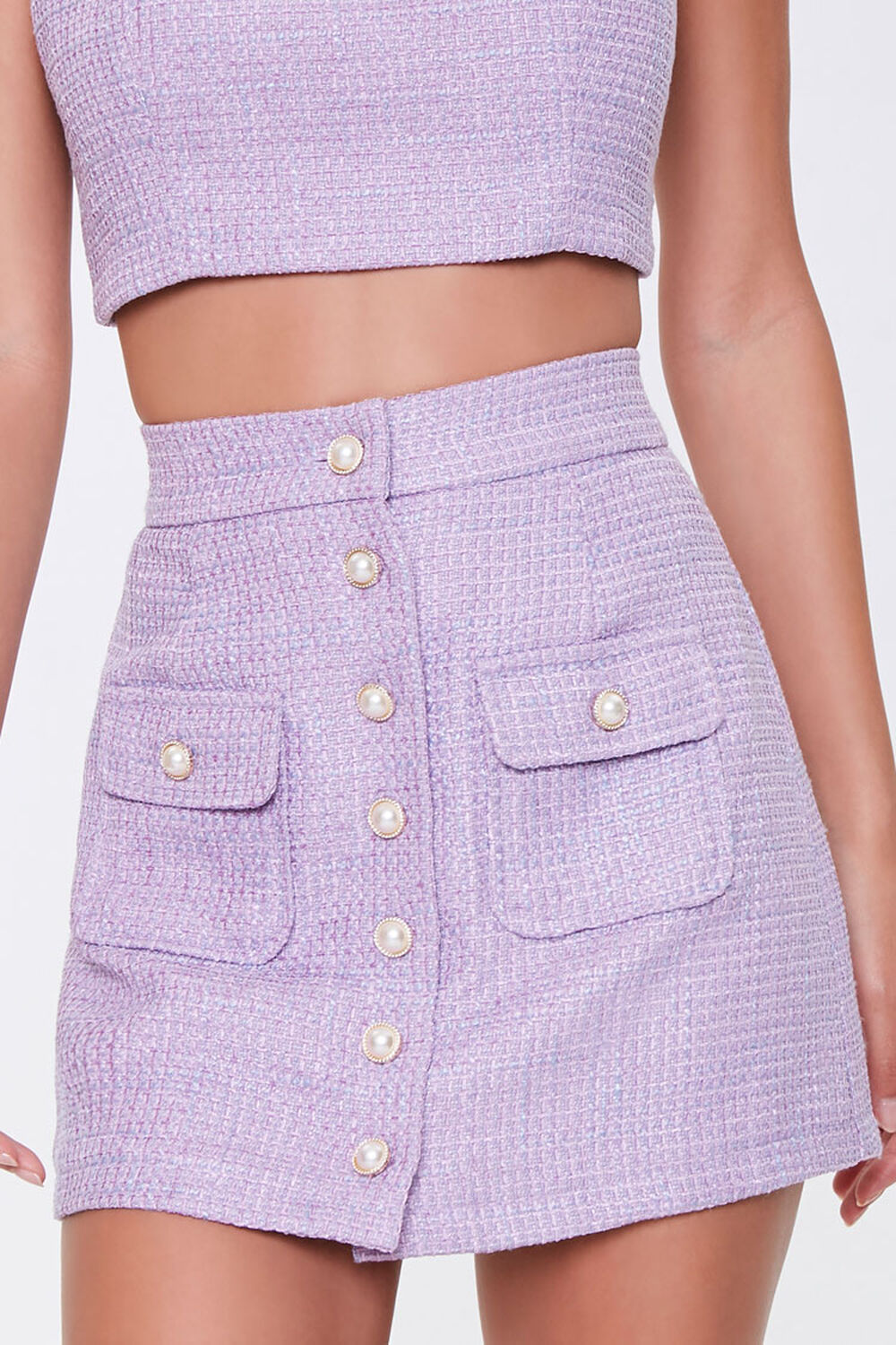 Tweed Crop Top & Buttoned Skirt Set