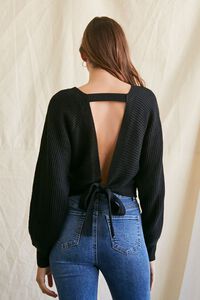 BLACK Ribbed Knit Tie-Back Sweater, image 3