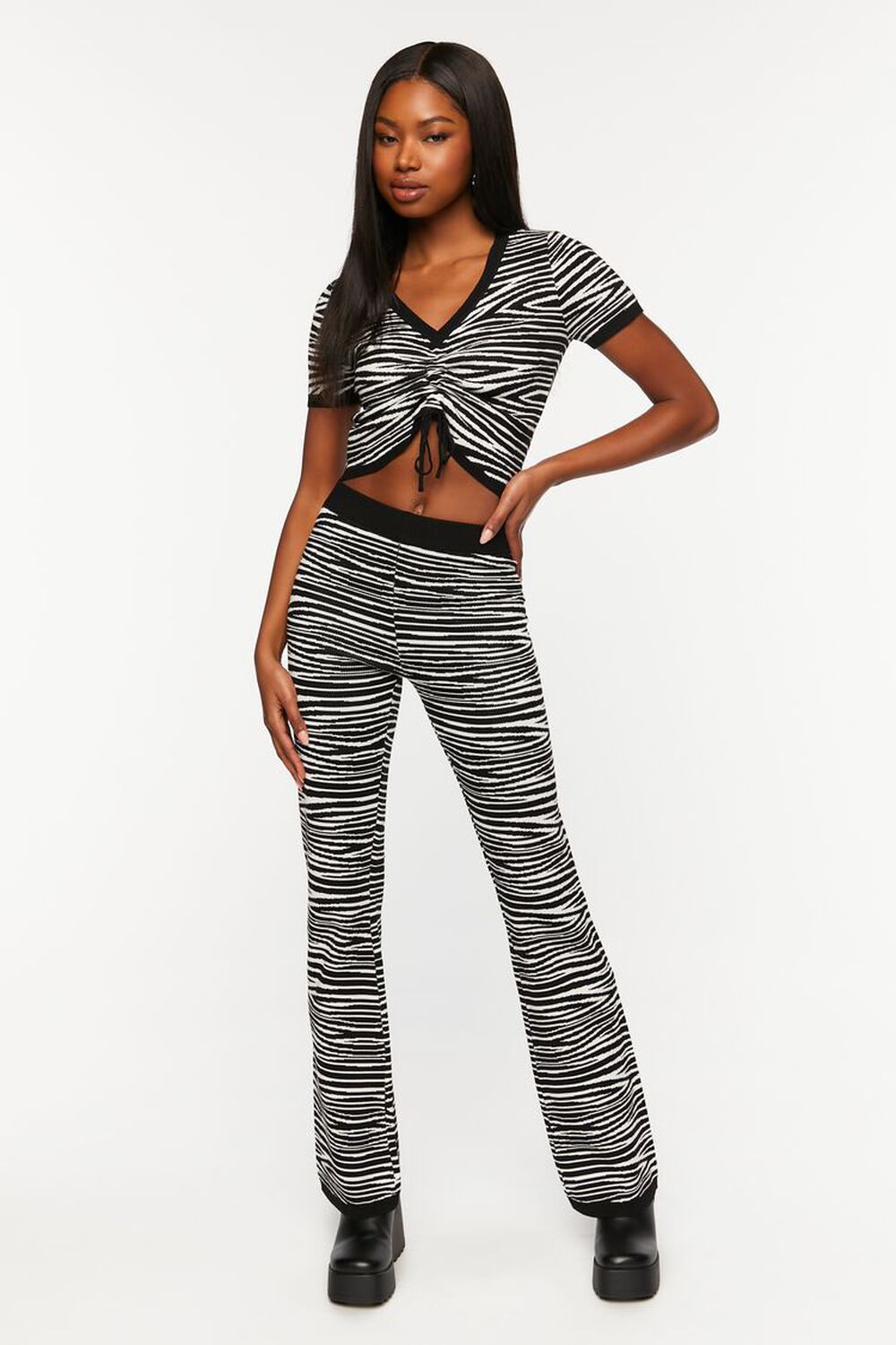 BLACK/WHITE Zebra Print Flare Pants, image 1