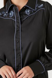 BLACK/MULTI Floral Embroidered Satin Shirt, image 5