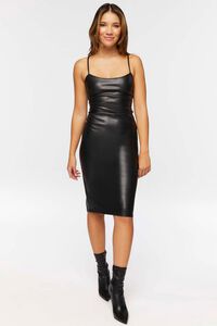 BLACK Faux Leather Crisscross Midi Dress, image 4