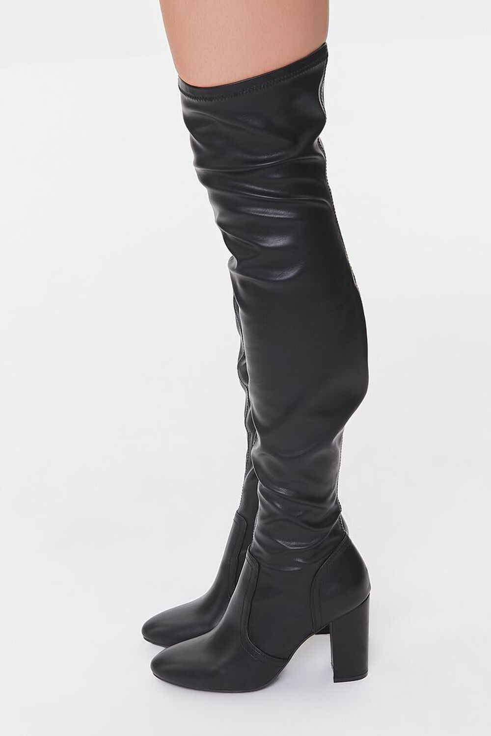 BLACK Faux Leather Thigh-High Boots, image 2