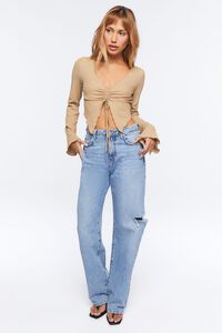 TAUPE Plunging Bell Sleeve Crop Top, image 4