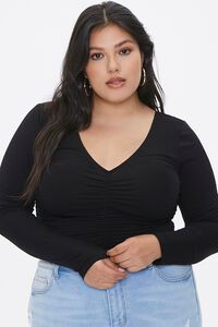 BLACK Plus Size Ruched Long-Sleeve Top, image 1