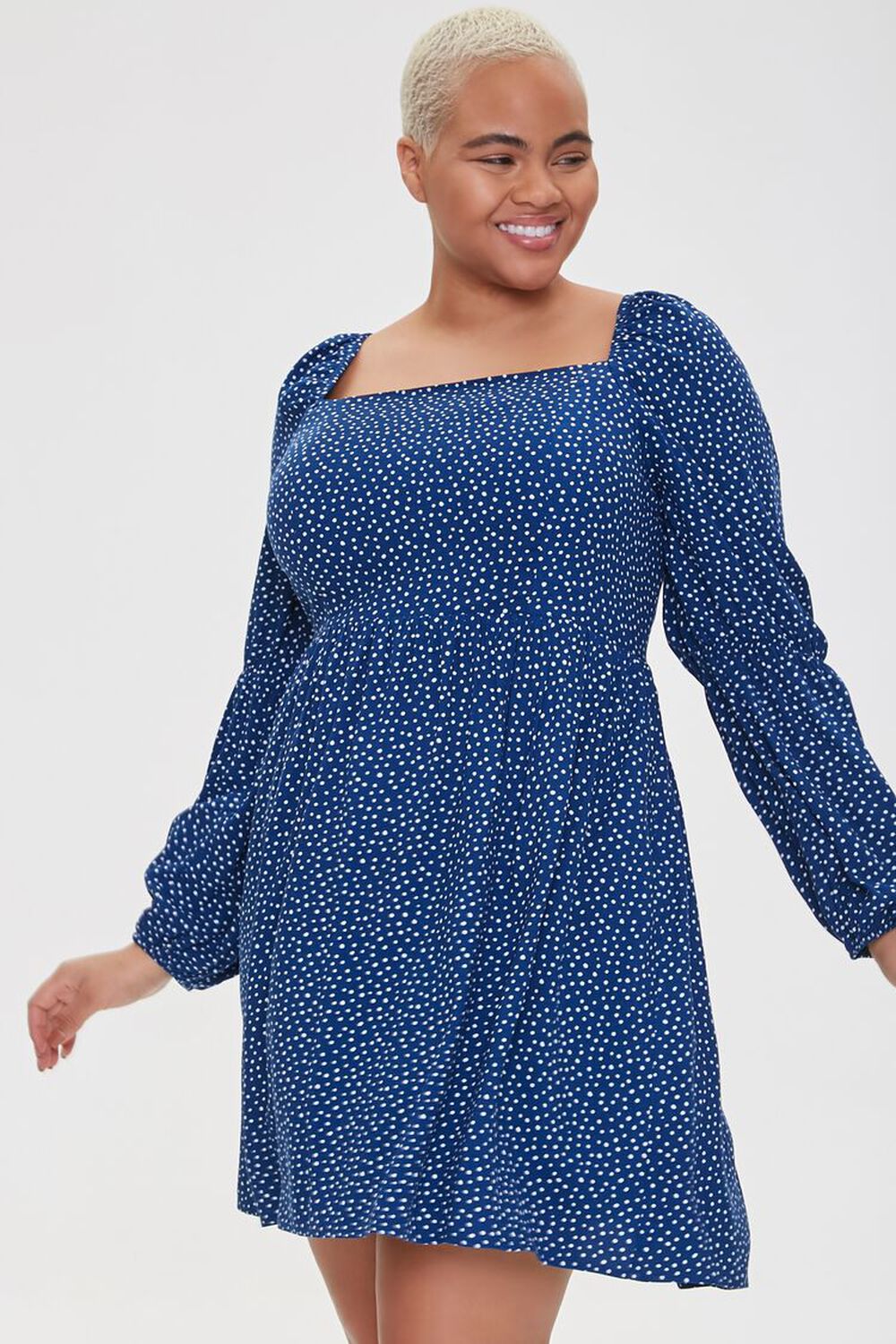 NAVY/CREAM Plus Size Pin Dot Fit & Flare Dress, image 1