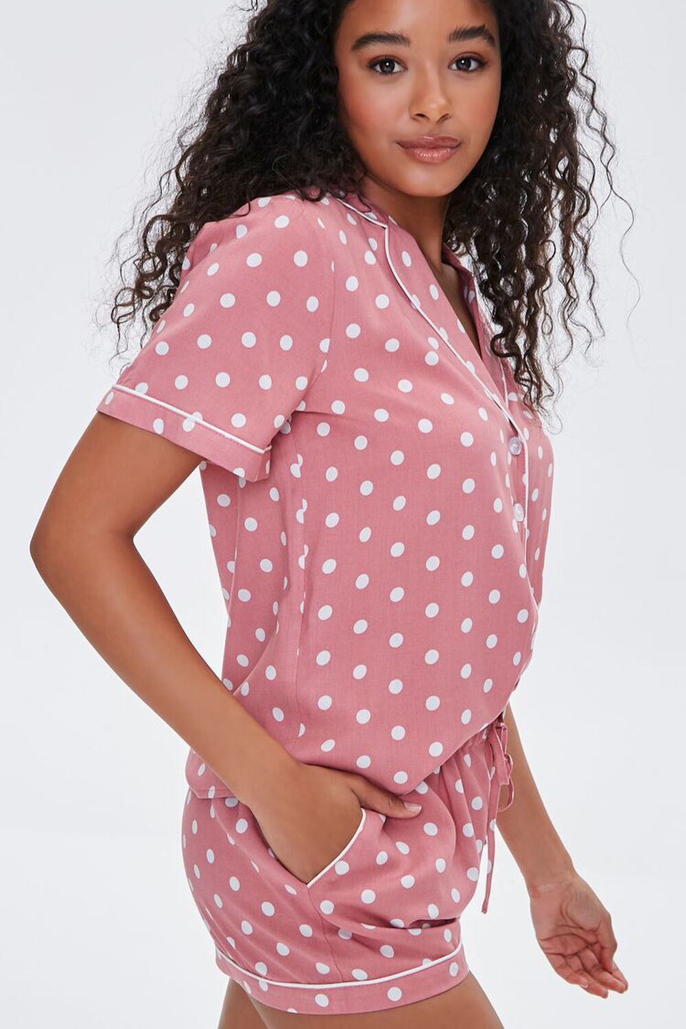 Polka Dot Shirt & Shorts Pajama Set, image 2
