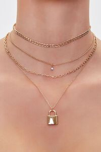 GOLD Lock Pendant Layered Necklace, image 1