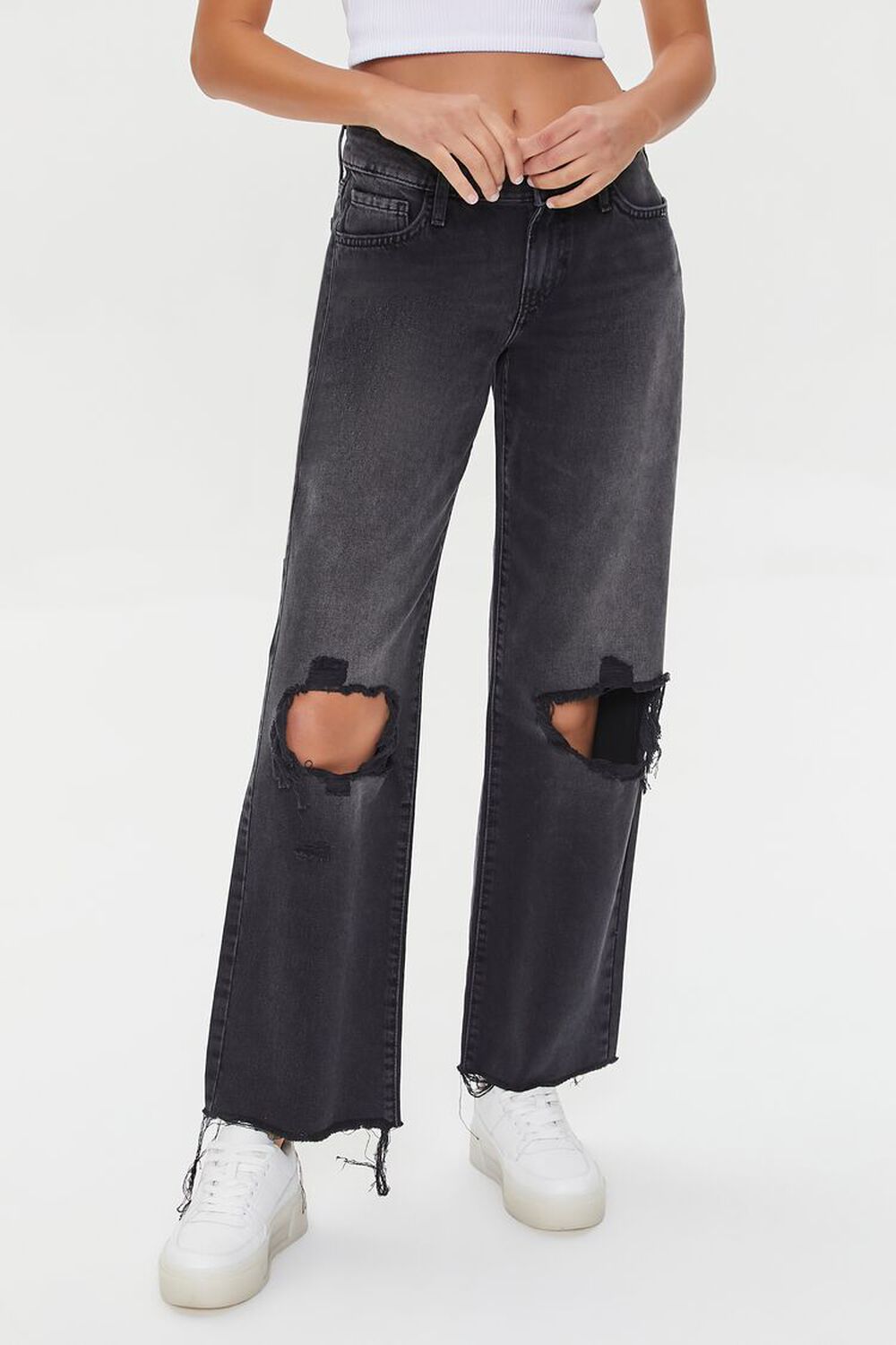WASHED BLACK Recycled Cotton Low-Rise Straight-Leg Jeans, image 2